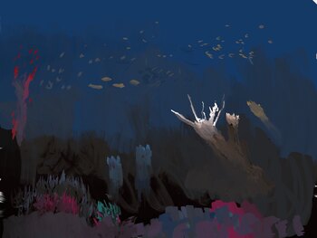 A digital oil painting made in the Vermillion VR oil painting simulation. This painting depicts what could be an underwater scene.