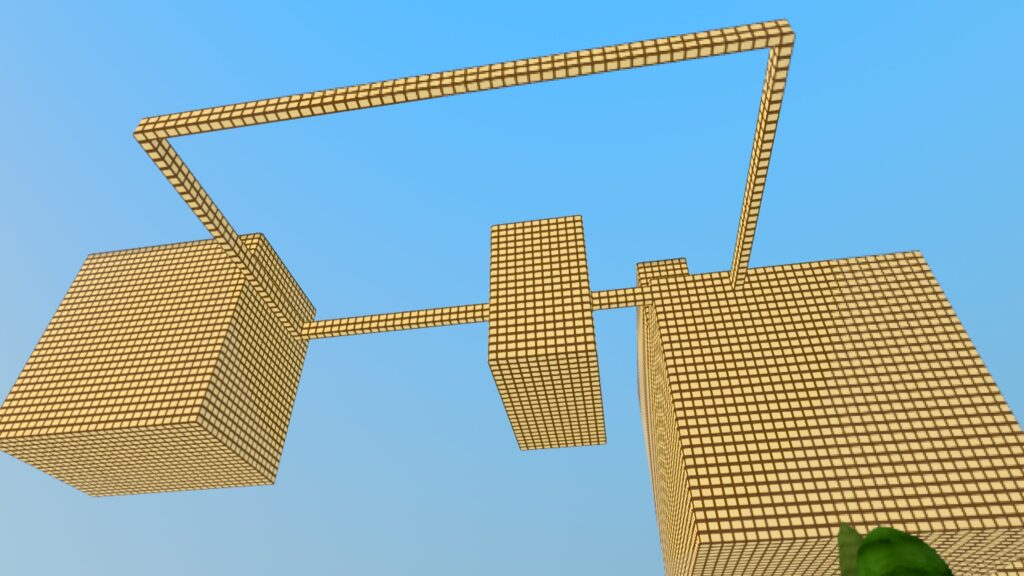 Light cube structure seen from immersive mode. Testing with the light cube and building large things in Pocket Lands, in diorama mode.